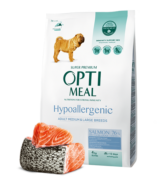 Opti Meal Dog Medium Adult Hypoalergenic Witn Salmon - Храна за Кучета със Сьомга 1.5 кг/ 12 кг/ 20 кг