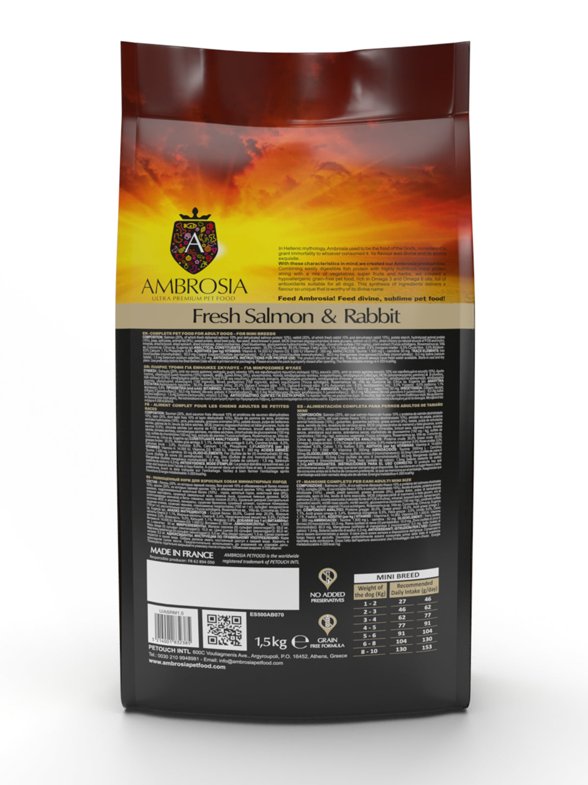 Ambrosia Mini Adult за Кучета от Дребни породи над 1 година със Сьомга и Заек 1.5 кг / 5 кг
