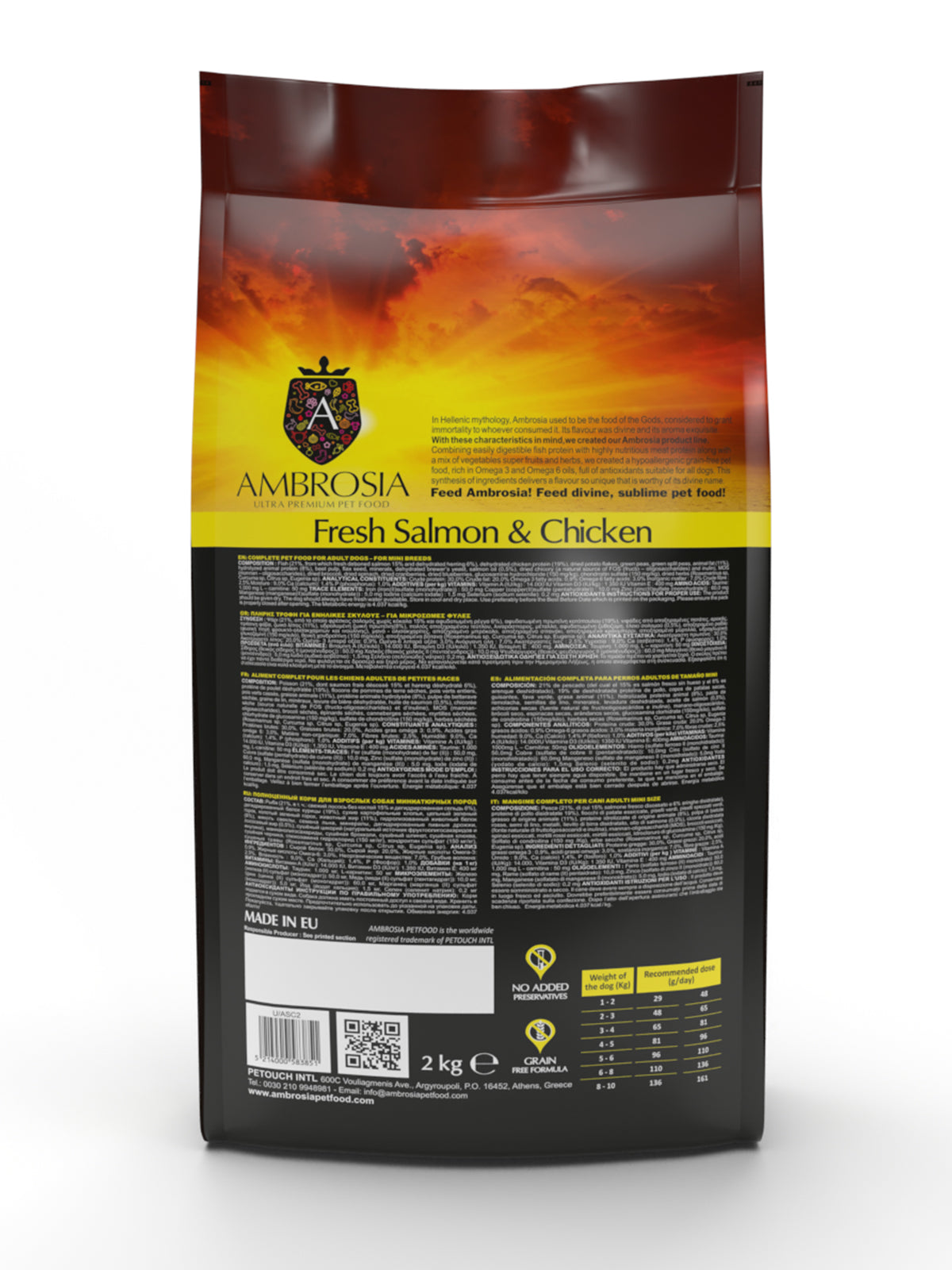 Ambrosia Mini Adult за Кучета от Дребни породи над 1 година със Сьомга и Пиле 2 кг / 6 кг