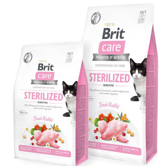Brit Care Cat Adult Sterilized Sensitive - Храна за Кастрирани Котки с Чувствителен стомах със Заек 7 кг