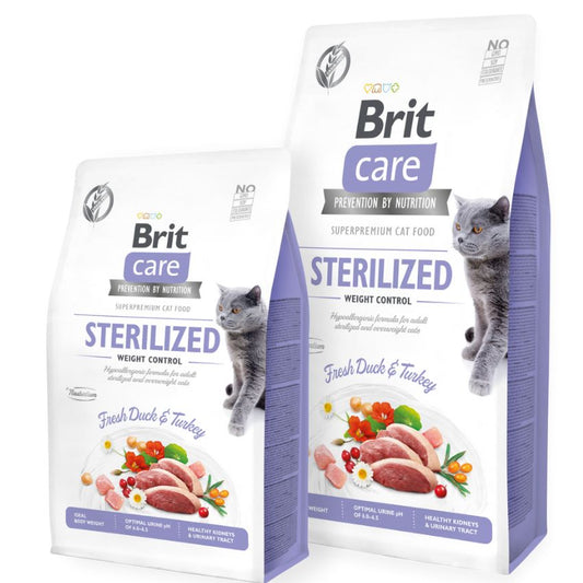 Brit Care Cat Adult Sterilized & Weight Control - Храна за Кастрирани Котки с Патица и Пуйка 7 кг