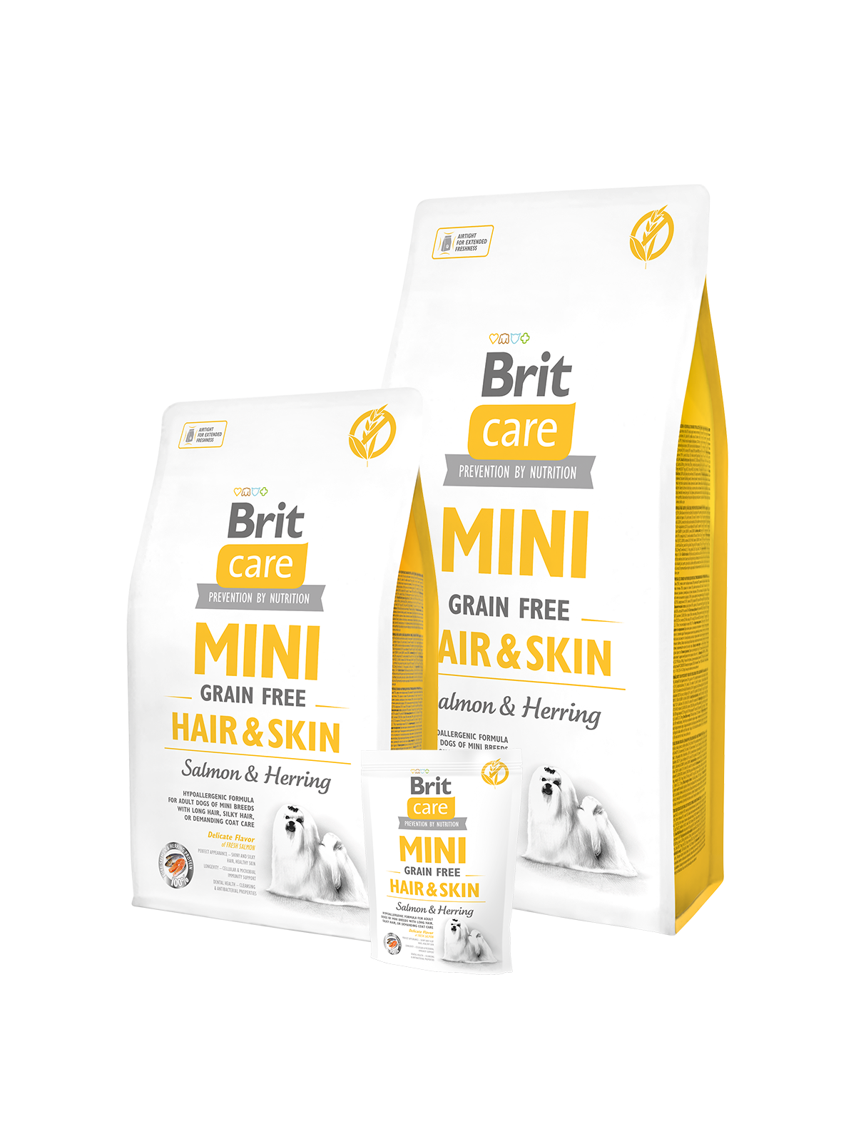 Brit Care Mini Adult Dog Hair and Skin - Храна за Пораснали Кучета над 1 година от Дребни Породи със Сьомга и Херинга 7 кг