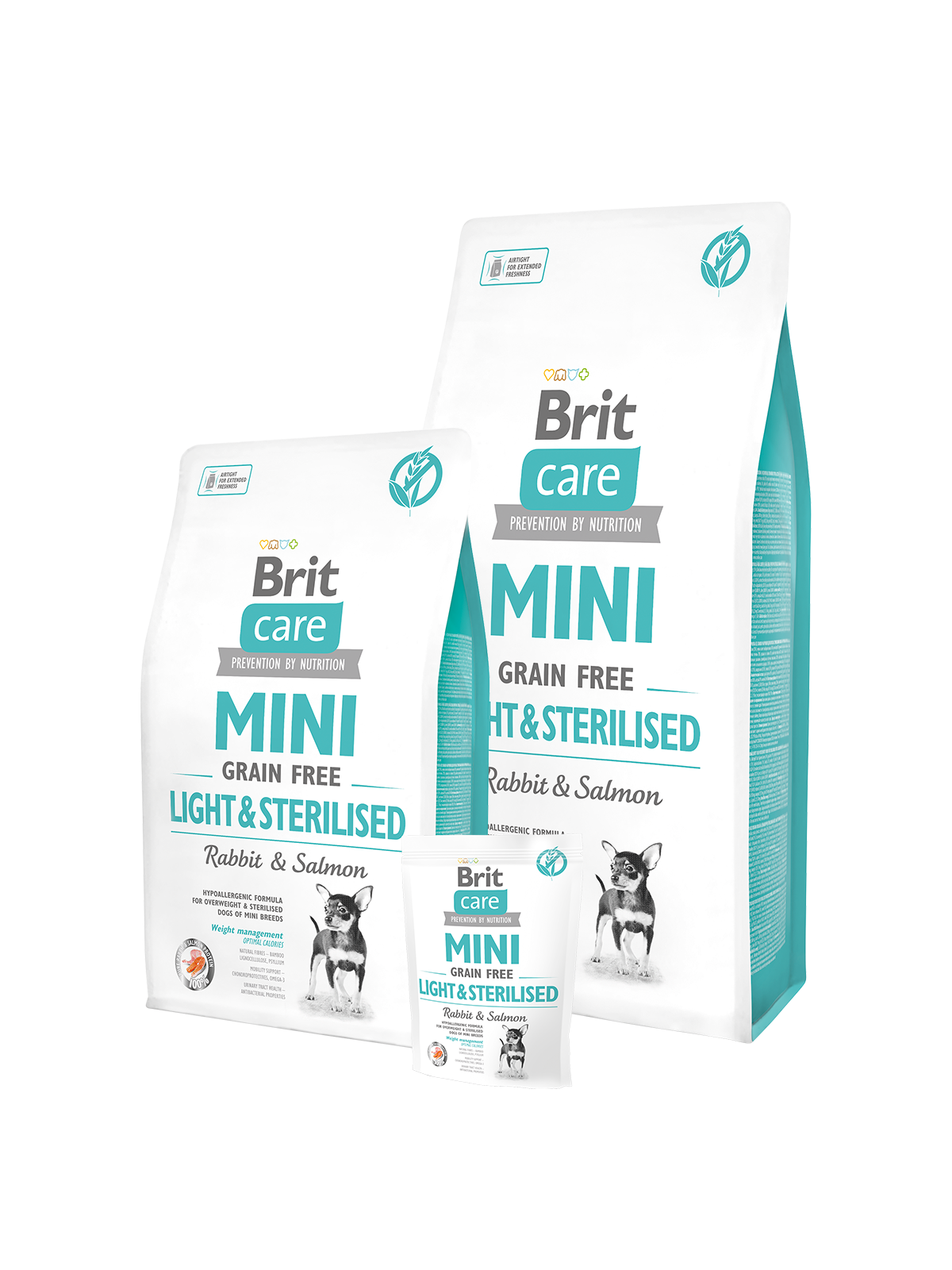 Brit Care Mini Adult Light and Sterilised Rabbit & Salmon - Храна за Кастрирани Кучета от Дребни Породи със Заек и Сьомга 7 кг