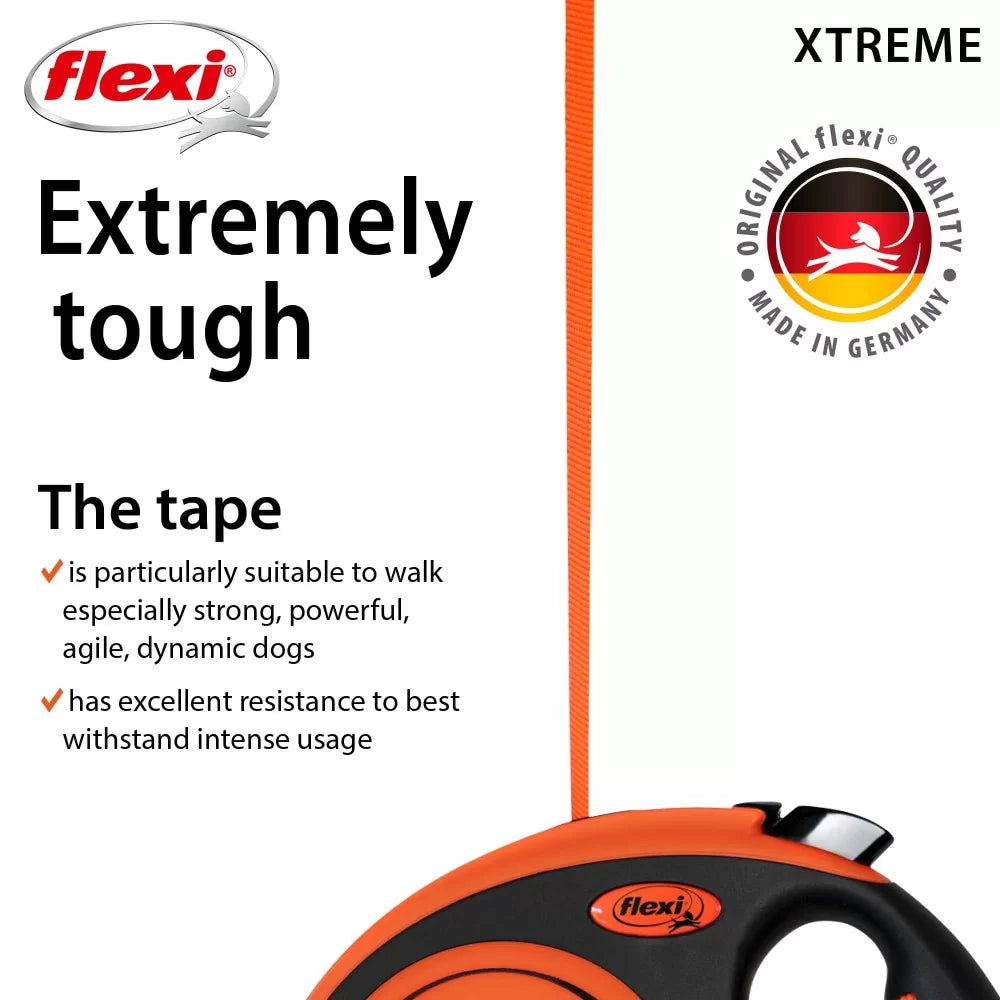 Flexi Xtreme от XS до L - Автоматичен Регулируем Повод с Лента 3 до 8 м, за Кучета от 15 до 55 кг