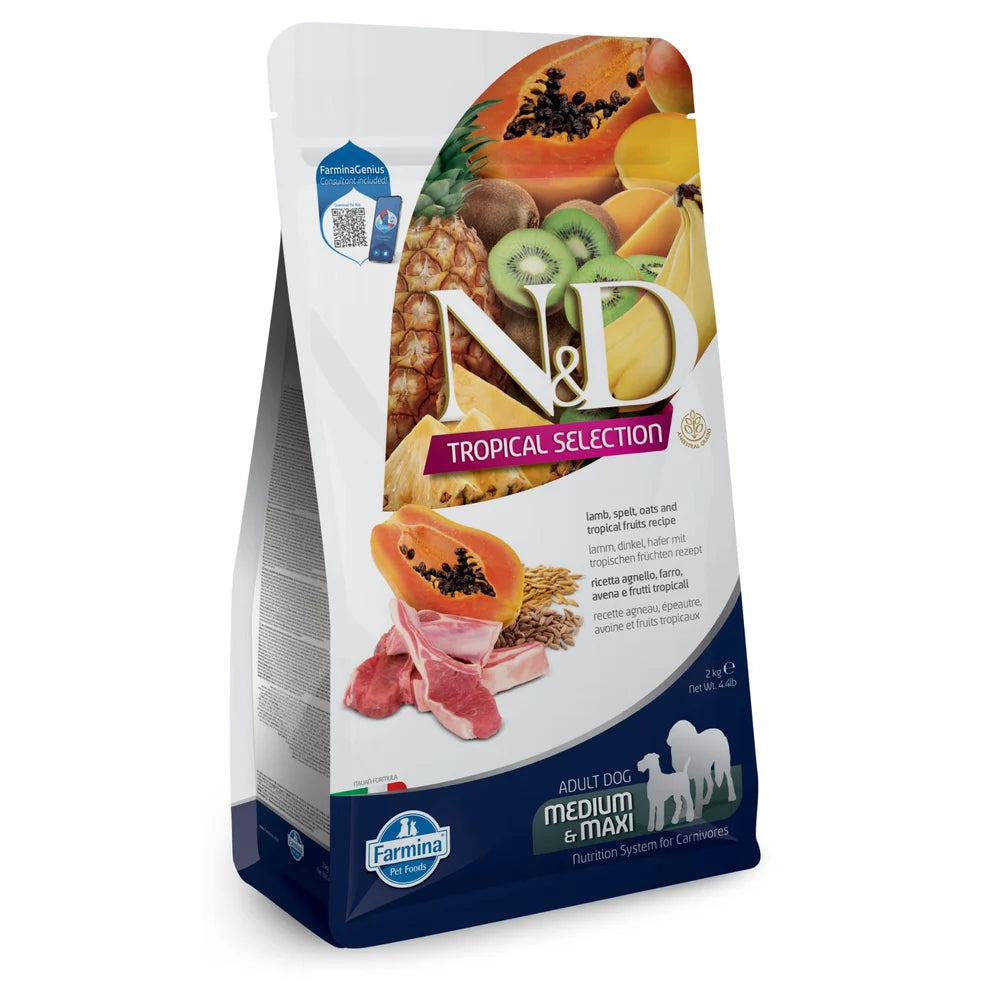 N&D Dog Tropical Medium Maxi Lamb / Кучешка Храна с Тропически плодове и Агне 10 кг