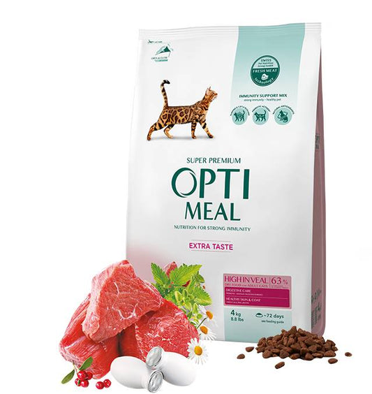 Opti Meal Cat Adult With Veal - Храна за Котки с Телешко 1.5 кг/ 4 кг/ 10 кг