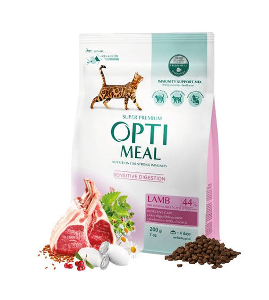 Opti Meal Cat Adult Digestive Lamb - Храна за Пораснали Котки с Агне 4 кг/ 10 кг