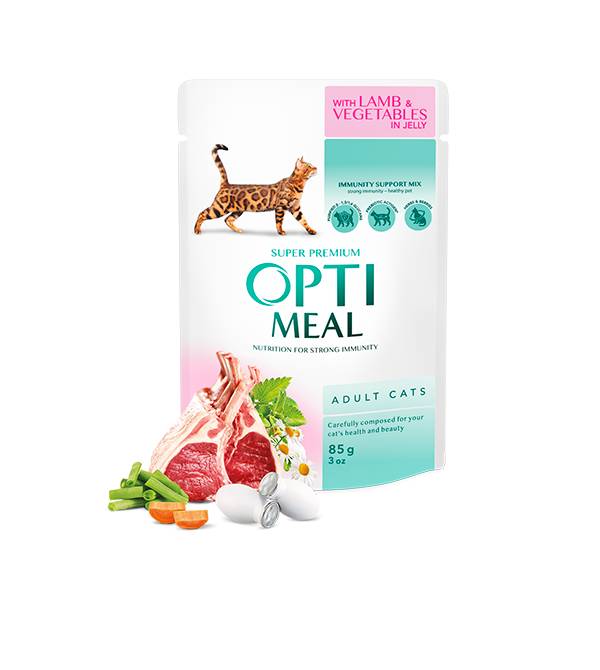 Opti Meal Pouch Adult Cat With Lamb And Veggies In Jelly - Пауч за Котки с Агнешко и Зеленчуци в Желе 85 г