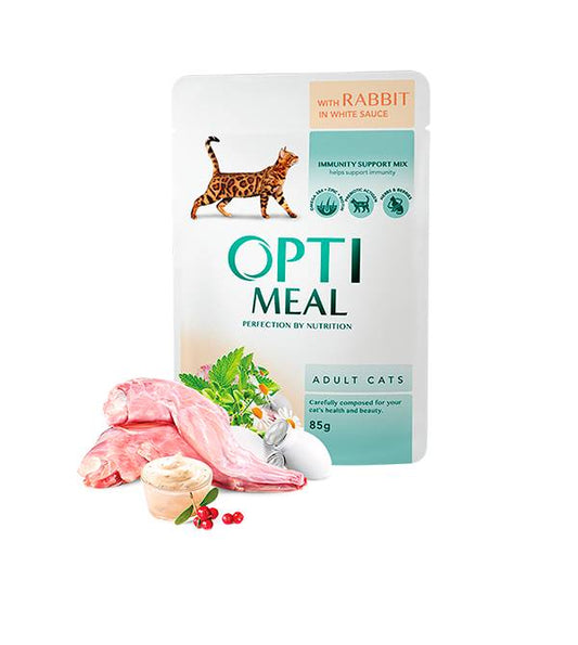 Opti Meal Pouch Adult Cat With Rabbit In White Sauce - Пауч за Котки със Заек в Бял Сос 85 г