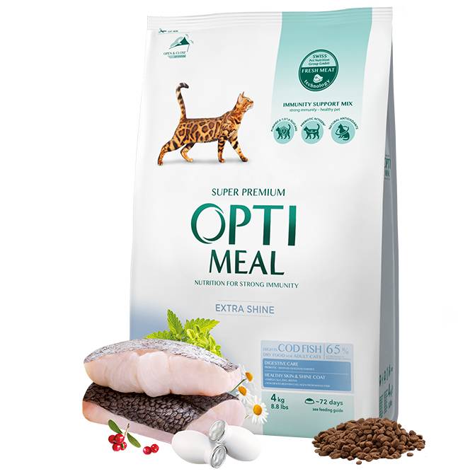 Opti Meal Cat Adult COD Fish - Храна за Пораснали Котки с Риба Треска 1.5 кг/ 4 кг/ 10 кг