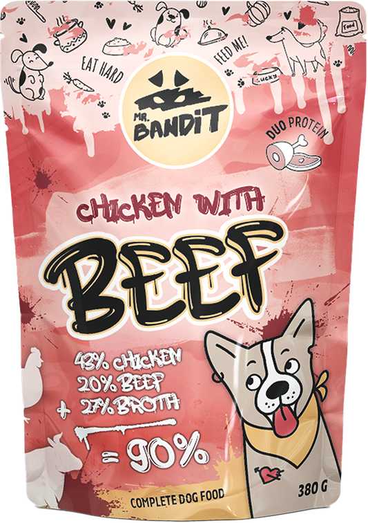 Mr. Bandit Dog Pouch Chicken with Beef - Пауч за Кучета с Пиле и Говеждо месо 180 гр / 380 гр