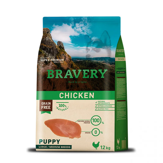 Bravery Dog Puppy Medium Large Chicken - Гранули за Подрастващо Куче под 1 година от Средни и Едри Породи с Пиле 12 кг