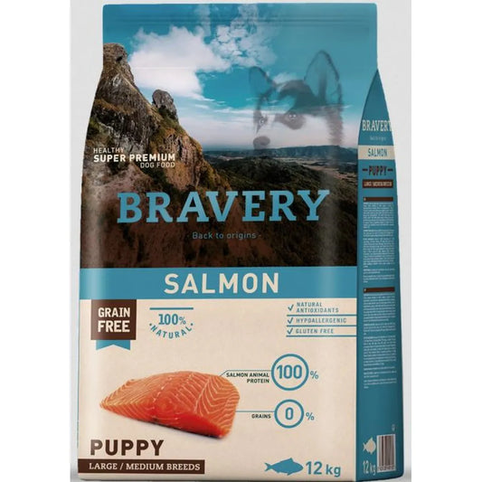 Bravery Dog Puppy Medium Large Salmon - Гранули за Подрастващо Куче под 1 година от Средни и Едри Породи със Сьомга 12 кг