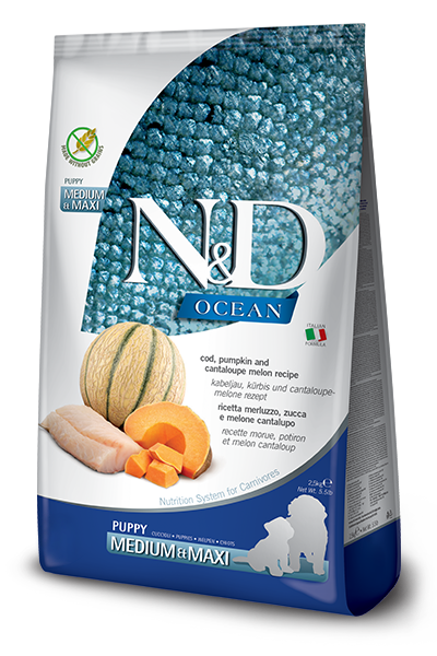 ND Pumpkin Canine Puppy Medium Maxi Ocean / Суха Храна за Подрастващи Кученца и Майки от Средни и Едри Породи 2.5 кг / 12 кг
