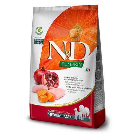 ND PUMPKIN CANINE ADULT MEDIUM&MAXI CHICKEN PUMPKIN&POMEGRANATE /ПЪЛНОЦЕННА ХРАНА ЗА ИЗРАСНАЛИ КУЧЕТА СРЕДНИ И ЕДРИ ПОРОДИ С ПИЛЕШКО МЕСО ТИКВА И НАР 2.5 кг/ 12 кг