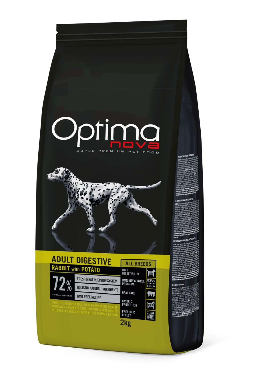 OPTIMA NOVA ALL BREED DIGESTIVE RABBIT & POTATO / ХРАНА ЗА КУЧЕТА ОТ ВСИЧКИ ПОРОДИ ЗА ЧУВСТВИТЕЛНИ СТОМАСИ СЪС ЗАЕК И КАРТОФ 2 кг/12 кг