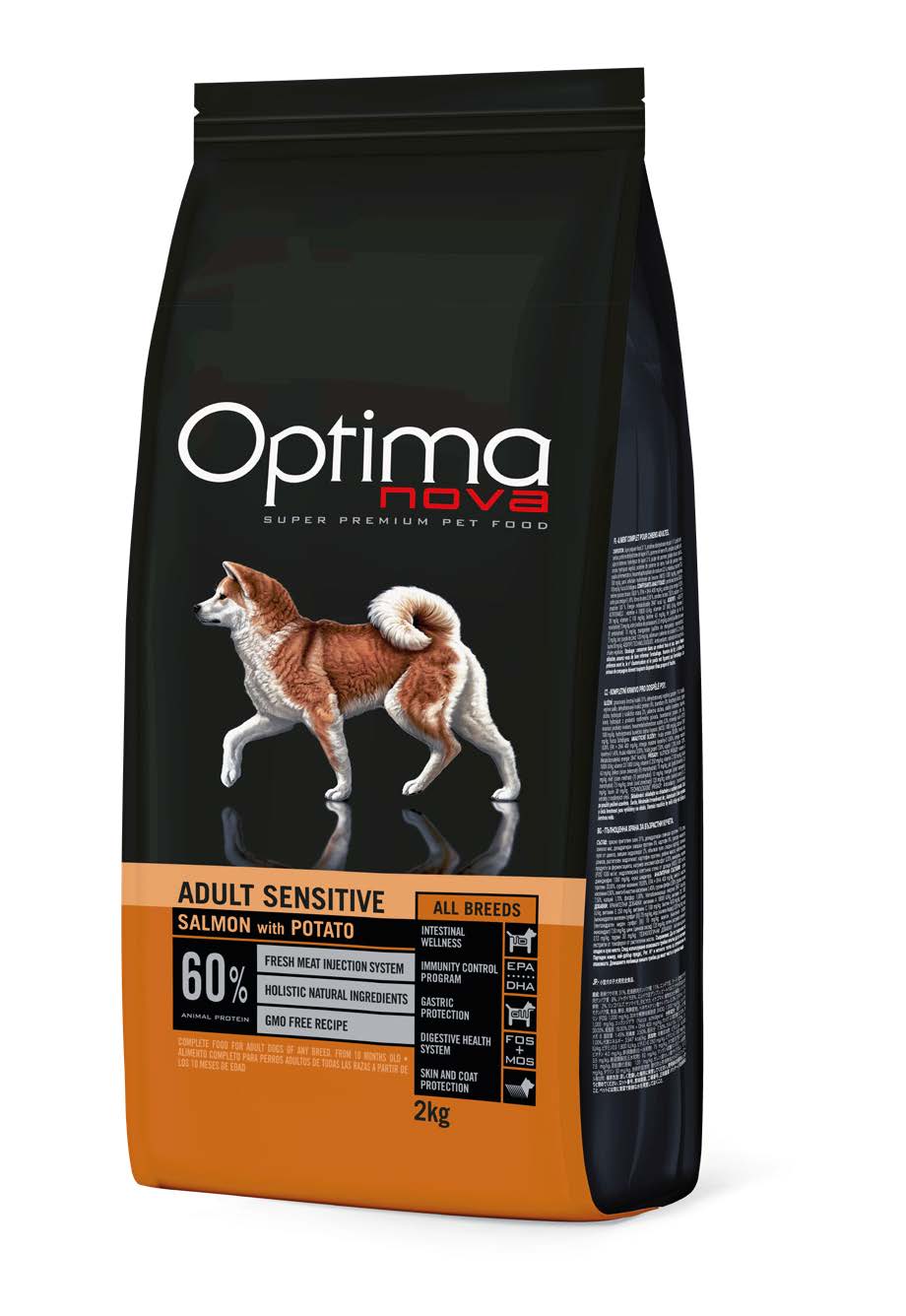 OPTIMA NOVA ADULT ALL BREED SALMON & POTATO GRAIN FREE / ХРАНА ЗА КУЧЕТА ОТ ВСИЧКИ ПОРОДИ СЪС СЬОМГА И КАРТОФ 2 кг / 12 кг