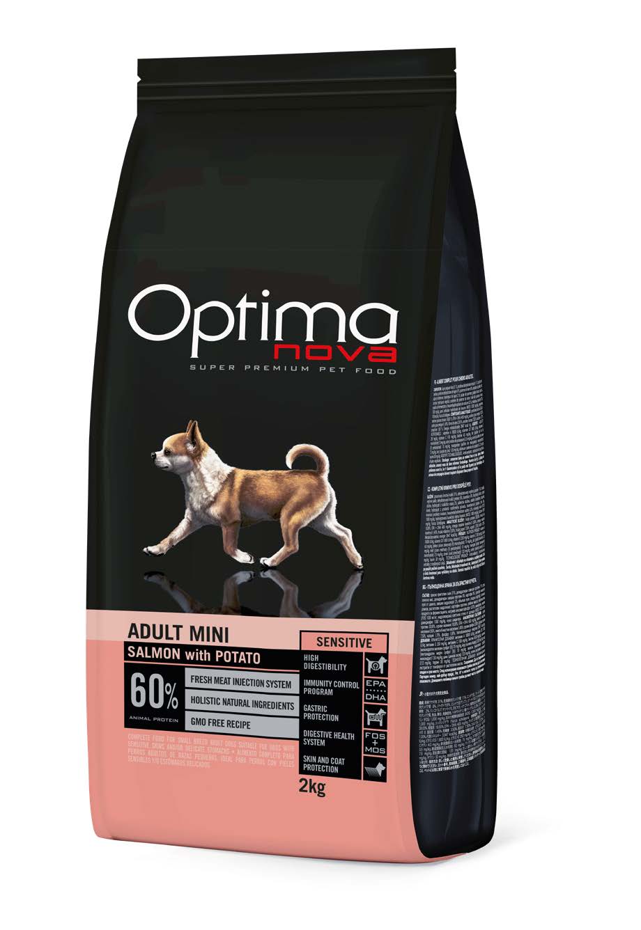 OPTIMA NOVA ADULT MINI SALMON & POTATO GRAIN FREE / ХРАНА ЗА КУЧЕТА ОТ ДРЕБНИ ПОРОДИ СЪС СЬОМГА И КАРТОФ 2 кг / 6 кг