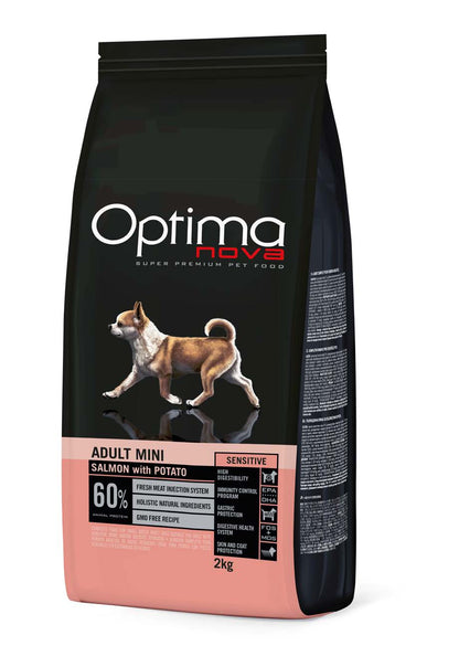 OPTIMA NOVA ADULT MINI SALMON & POTATO GRAIN FREE / ХРАНА ЗА КУЧЕТА ОТ ДРЕБНИ ПОРОДИ СЪС СЬОМГА И КАРТОФ 2 кг / 6 кг