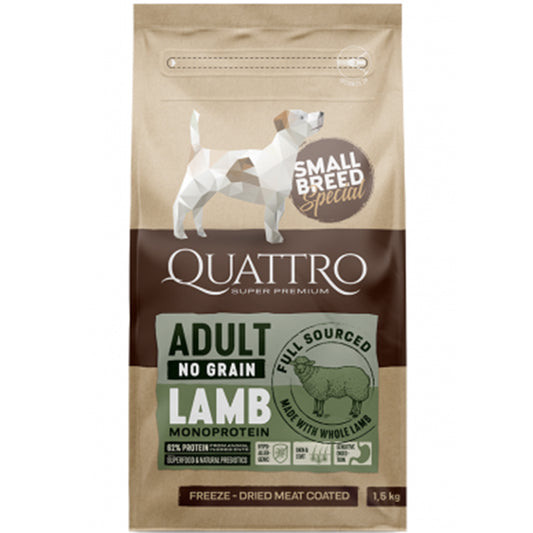 Quattro Grain Free Lamb Small Adult, Хипоалергенна Монопротеинова Храна с Агне 1.5 кг / 7 кг