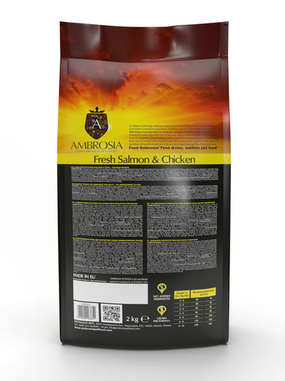 Ambrosia Mini Adult за Кучета от Дребни породи над 1 година със Сьомга и Пиле 2 кг / 6 кг