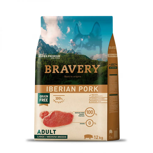 Bravery Dog Adult Medium Large Iberico Pork - Гранули за Пораснало Куче над 1 година от Средни и Едри Породи със Свинско 12 кг