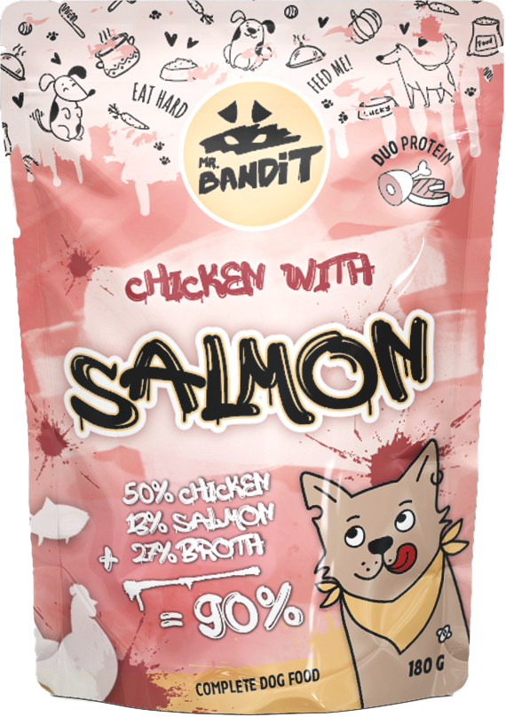 Mr. Bandit Dog Pouch Chicken with Salmon - Пауч за Кучета с Пиле и Сьомга 180 гр / 380 гр