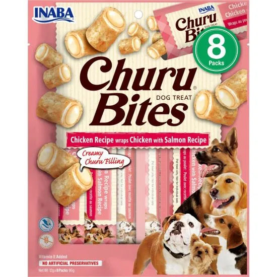 Churu Bites Dog Chicken & Salmon - Сочни Лакомства за Кучета Рулца от Пиле с Крем от Сьомга 8 бр.