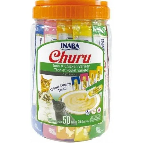 Churu Puree Cat Mix  - Лакомства за Котка Крем Микс Вкусове от Риба Тон, Сьомга, Пиле и Сирене 50 бр.