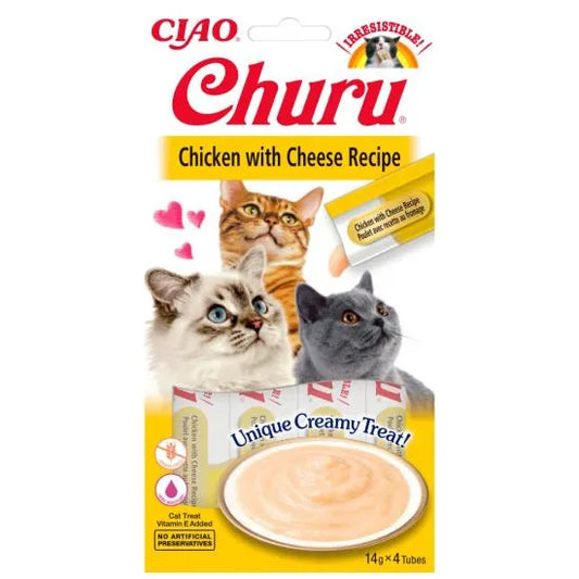 Churu Puree Cat Chicken & Cheese - Лакомства за Котка Крем от Пиле и Сирене 4 бр.