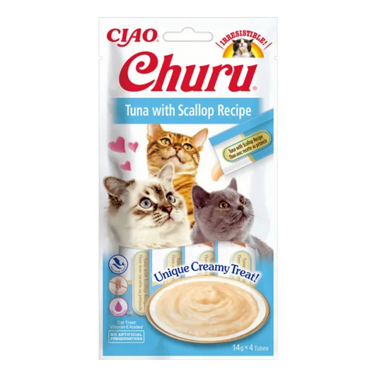 Churu Puree Cat Tuna & Scallop - Лакомства за Котка Крем от Риба Тон и Миди 4 бр.
