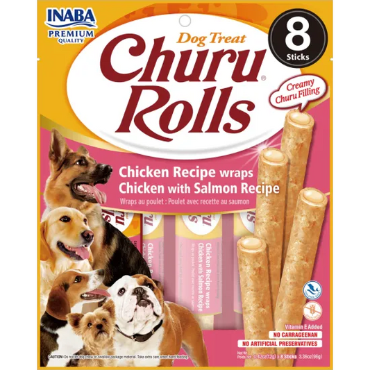 Churu Rolls Dog Chicken & Salmon - Сочни Лакомства за Кучета Солета от Пиле с Крем от Сьомга 8 бр.