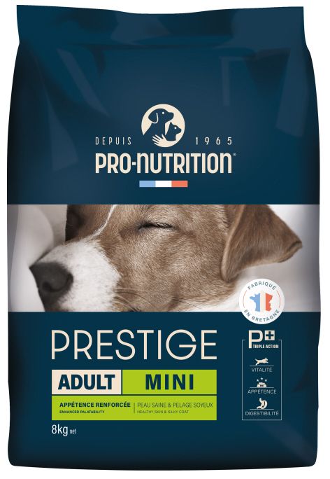 Prestige Dog Mini Adult- Храна за Пораснали Кучета Над 1 Година от Дребни Породи с Пиле, Пуйка и Свинско 3/8 кг