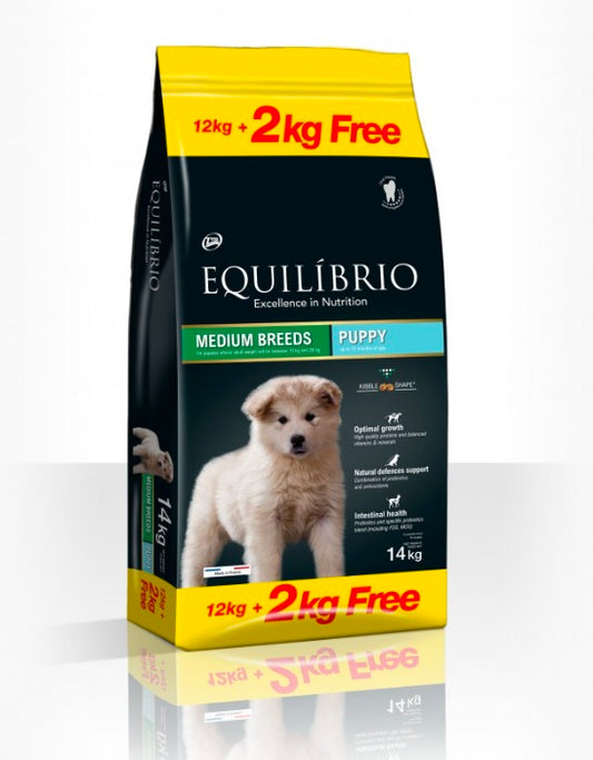 Equilibrio Medium Puppy - Суха Храна за Подрастващи Кучета от Средни Породи 12+2 кг