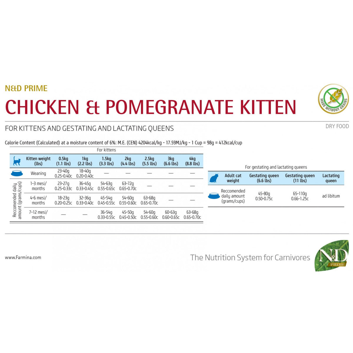 N&D Cat Prime Kitten Chicken / Суха Храна за Подрастващи Котенца с Пиле и Нар 1.5 кг / 5 кг