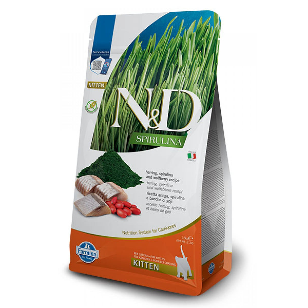 N&D Cat Spirulina Kitten Herring / Храна за Подрастващи Котенца със Спирулина и Херинга 1.5 кг