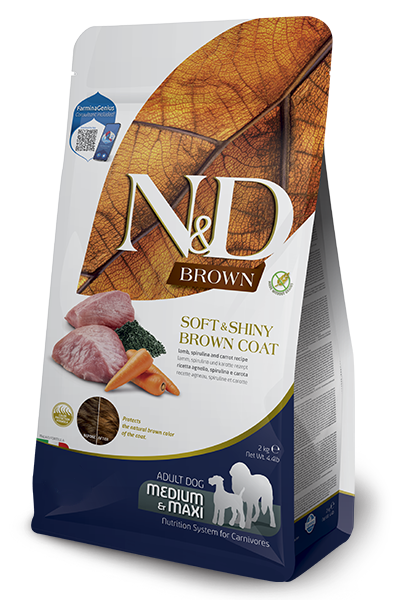N&D Brown Dog Spirulina Adult Lamb / Суха Храна за Пораснали Кучета с Кафява Козина с Агне и Морков 2 кг / 5 кг / 7 кг