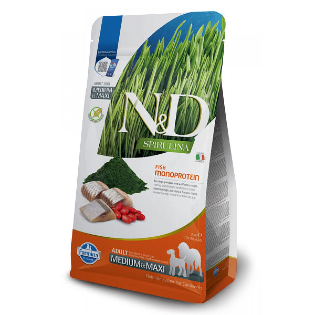N&D Dog Spirulina Medium Maxi Herring / Суха Кучешка Храна с Херинга и Спирулина 7 кг