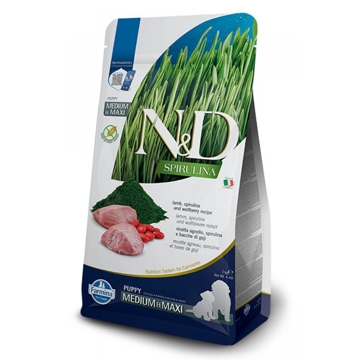 N&D Dog Spirulina Puppy Medium Maxi Lamb / Суха Храна за Подрастващи Кученца с Агне и Спирулина 7 кг