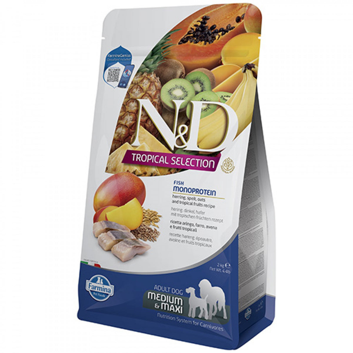 N&D Dog Tropical Medium Maxi Herring / Кучешка Монопротеинова Храна с Тропически плодове и Херинга 10 кг