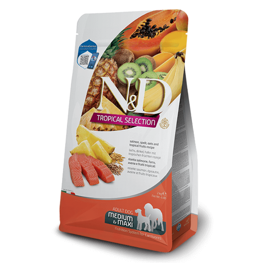 N&D Dog Tropical Medium Maxi Salmon / Кучешка Храна с Тропически плодове и Сьомга 10 кг