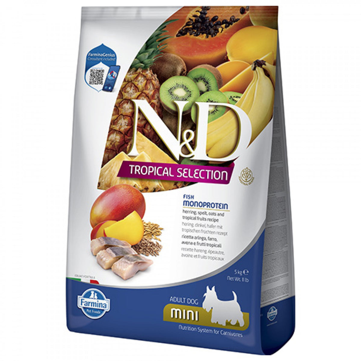 N&D Dog Tropical Mini Herring / Кучешка Монопротеинова Храна с Тропически плодове и Херинга 5 кг