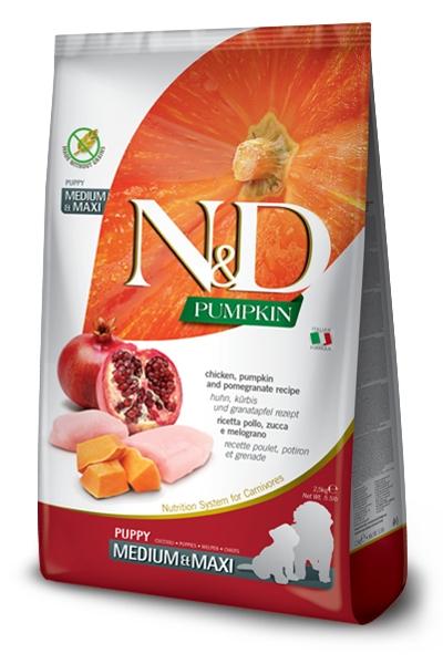 ND Pumpkin Canine Puppy Medium Maxi Chicken / Суха Храна за Подрастващи Кученца и Майки от Средни и Едри Породи 2.5 кг / 12 кг