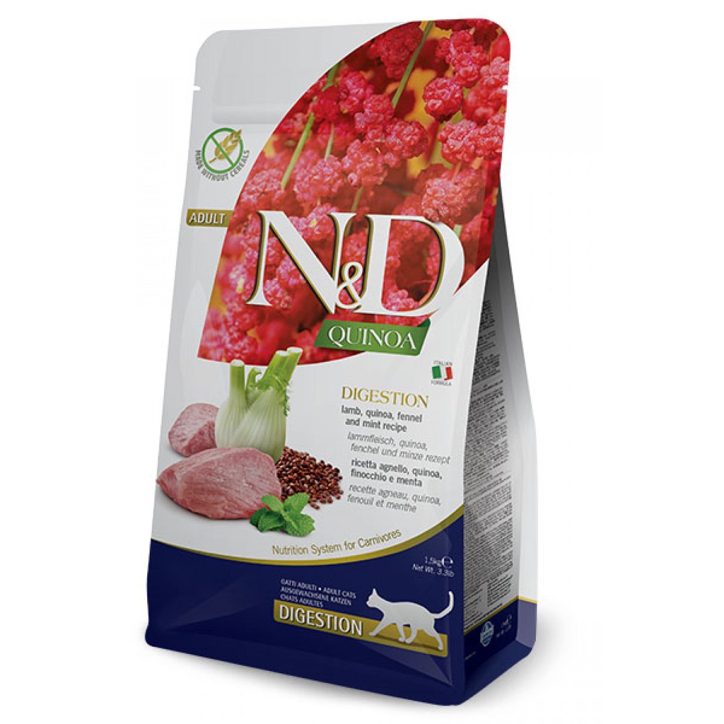 N&D Cat Quinoa Lamb Digestion / Пълноценна Храна за Котки с Чувствителен Стомах с Агне 1.5 кг
