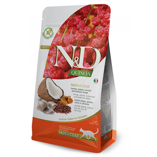 N&D Cat Quinoa Hair and Skin Herring / Храна за Котки Подхранваща Кожата и Козината с Херинга 1.5 кг