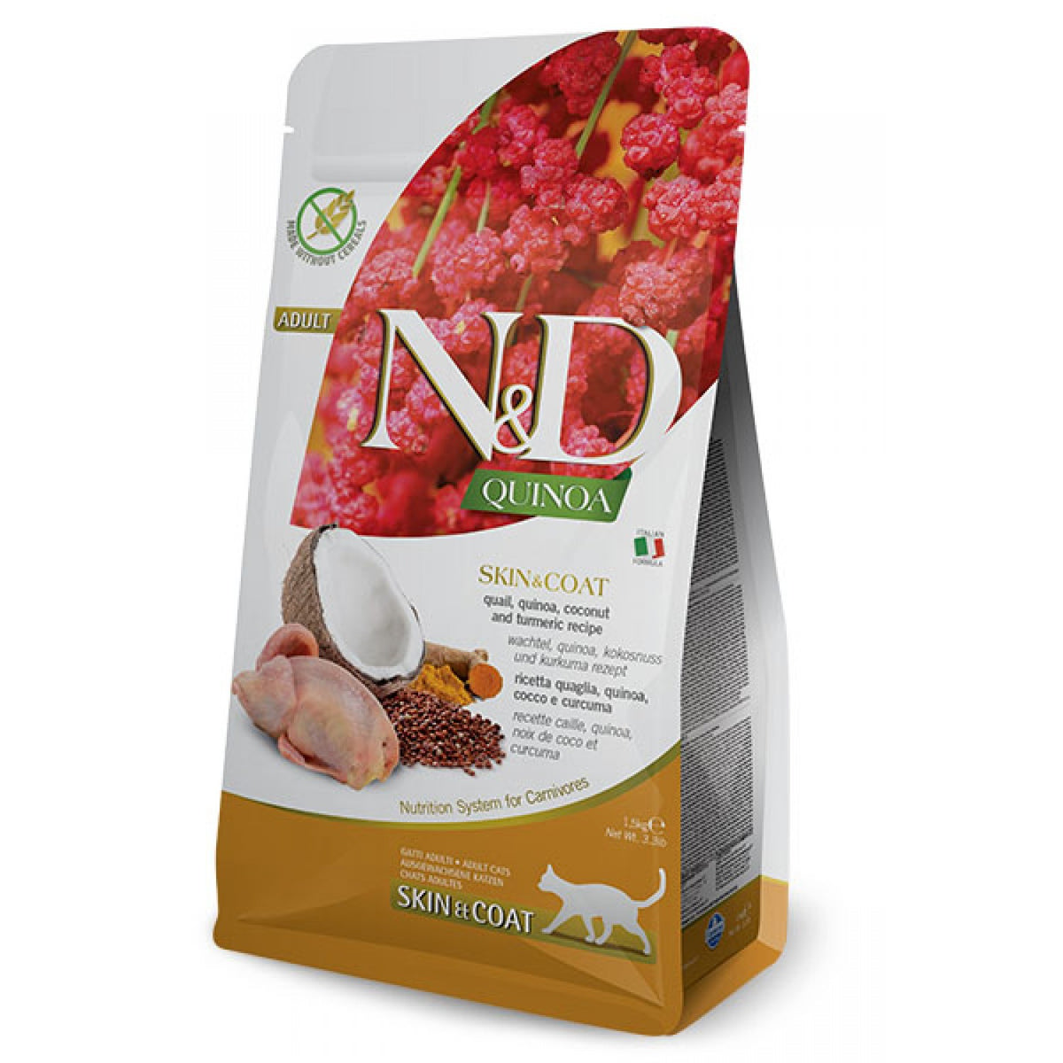 N&D Cat Quinoa Hair and Skin Quail / Храна за Котки Подхранваща Кожата и Козината с Пъдпъдък 1.5 кг