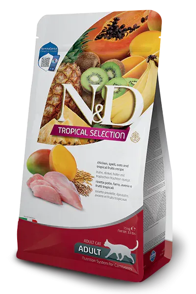 N&D Cat Adult Tropical Chicken / Храна за Котки с Тропически плодове и Пиле 1.5 кг / 5 кг / 10 кг