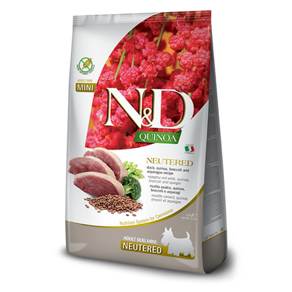 N&D Dog Quinoa Neutered / Храна за Кастрирани Кучета с Патица, Броколи и Аспержи 7 кг / 12 кг