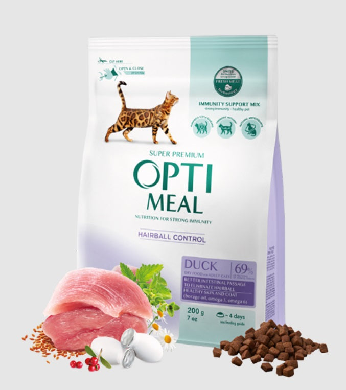 Opti Meal Cat Anti Hairball Duck  - Храна за Котки с Патица против Космени Топки 1.5 кг / 4 кг / 10 кг