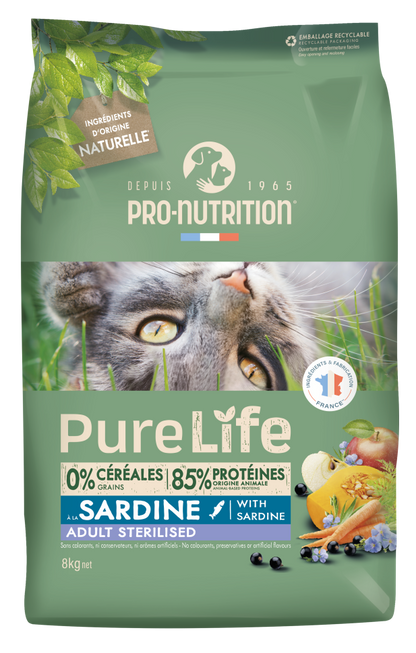 Pure Life Cat Sterilized - Храна за Кастрирани Котки със Сардини 8 кг